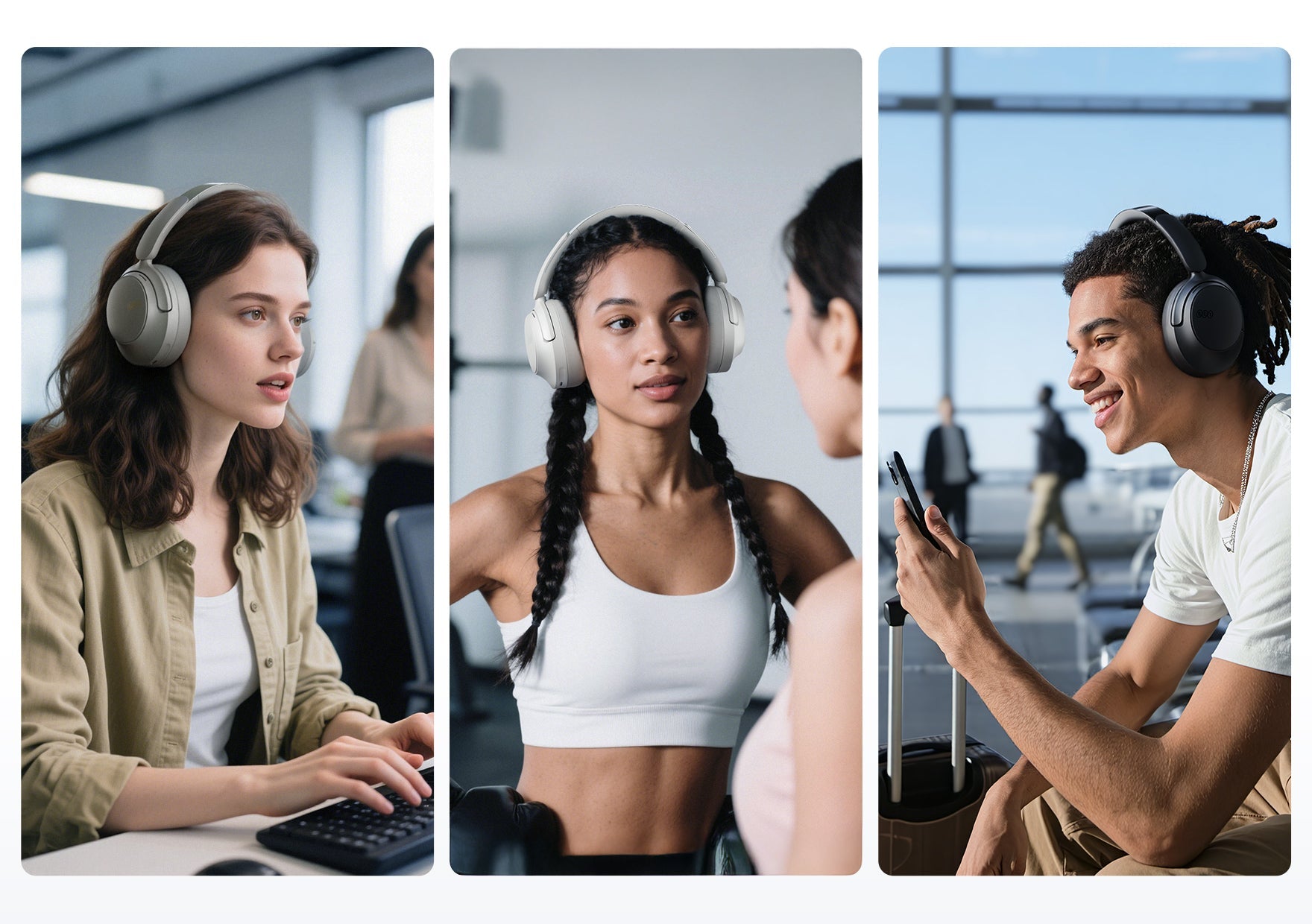 Auriculares para trabalho, fitness e viagens – elegantes e confortáveis.