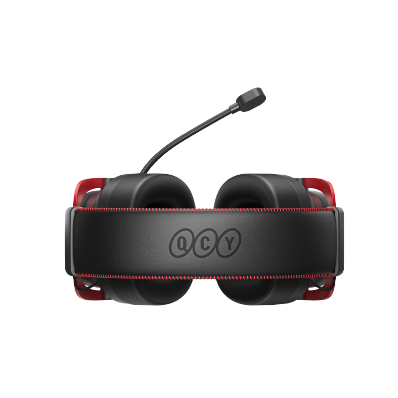 Auricular gaming QCY Heroad VT200 Edição Tri-Mode com microfone e detalhes vermelhos, preto-vermelho, vista frontal