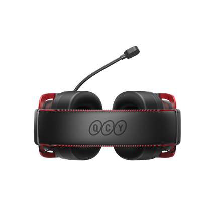 Auricular gaming QCY Heroad VT200 Edição Tri-Mode com microfone e detalhes vermelhos, preto-vermelho, vista frontal