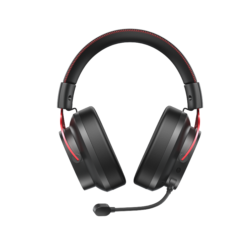 Auriculares Heroad VT200 Edição Tri-Mode com microfone, preto-vermelho, design circum-aural, sem fios e otimizado para jogos.