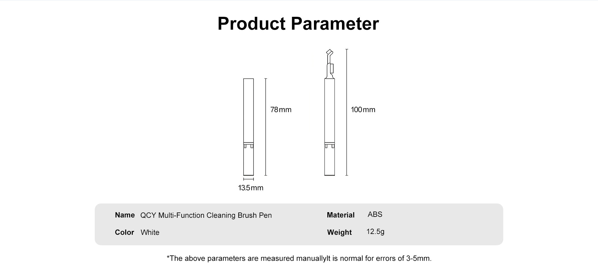 Pincel de limpeza multifunções QCY, branco, 78mm/100mm, material ABS.