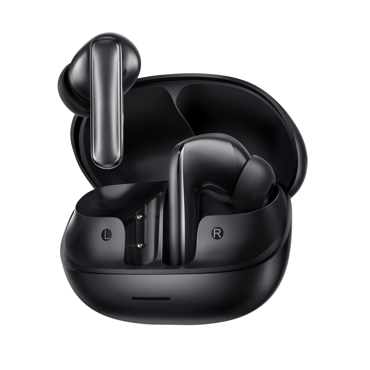 MeloBuds N65 – auriculares True Wireless pretos com estojo de carregamento, marcações L/R.