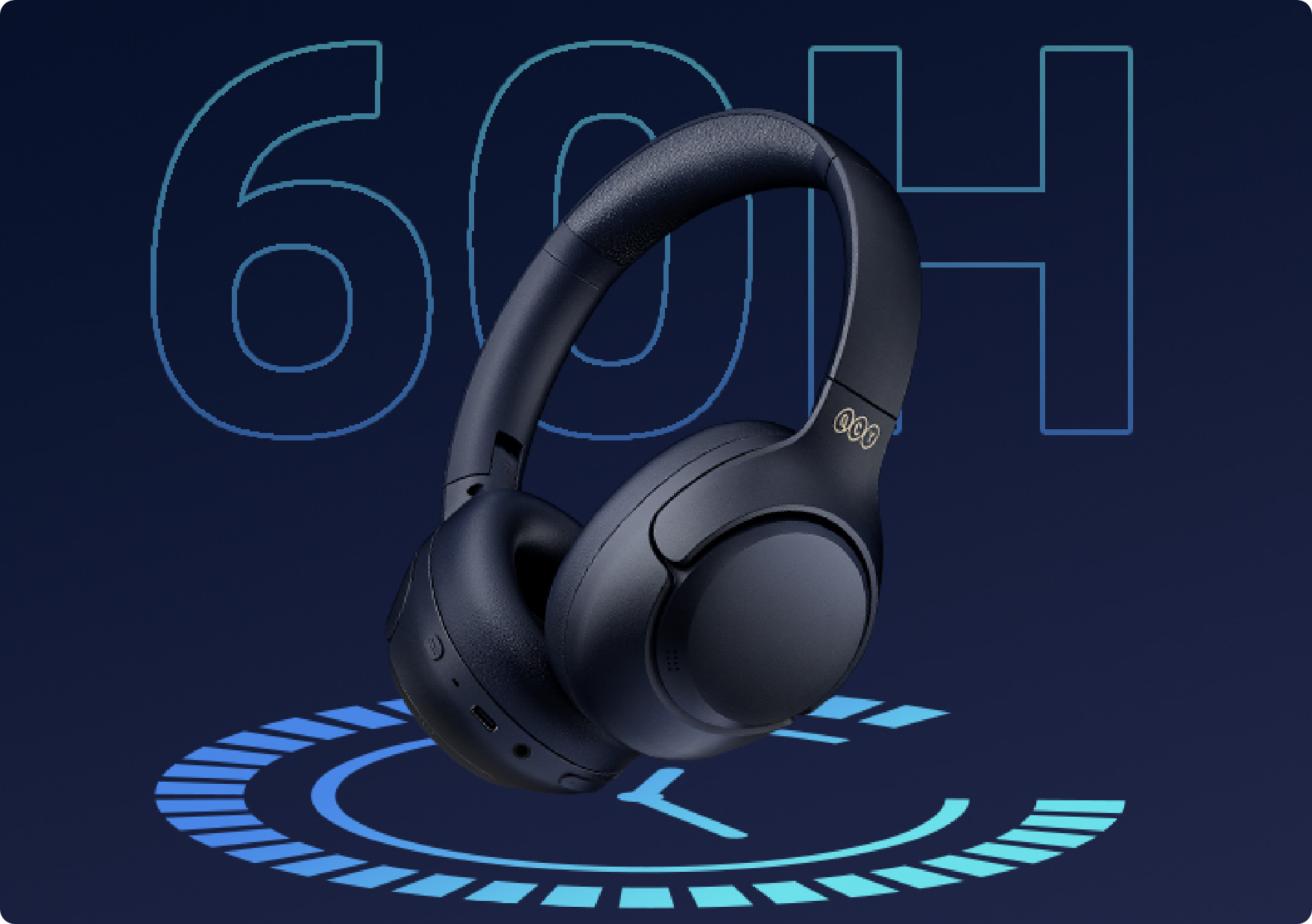 Auriculares over-ear pretos com 60 horas de autonomia da bateria.