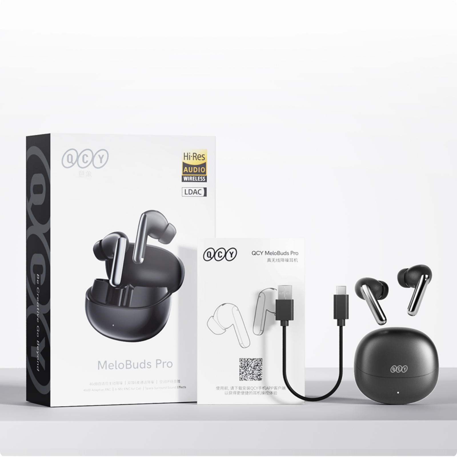 Auriculares sem fios QCY MeloBuds Pro com áudio Hi-Res, LDAC e ANC – Preto