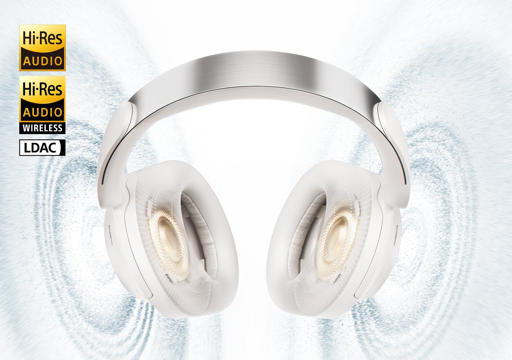 Auriculares sem fios Hi-Res brancos com LDAC, qualidade de som superior.