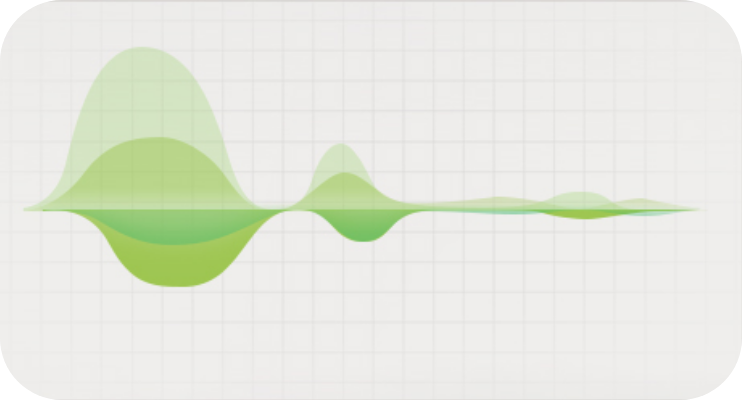 Forma de onda de áudio verde sobre fundo quadriculado, visualização de ondas sonoras ou gravação de voz.