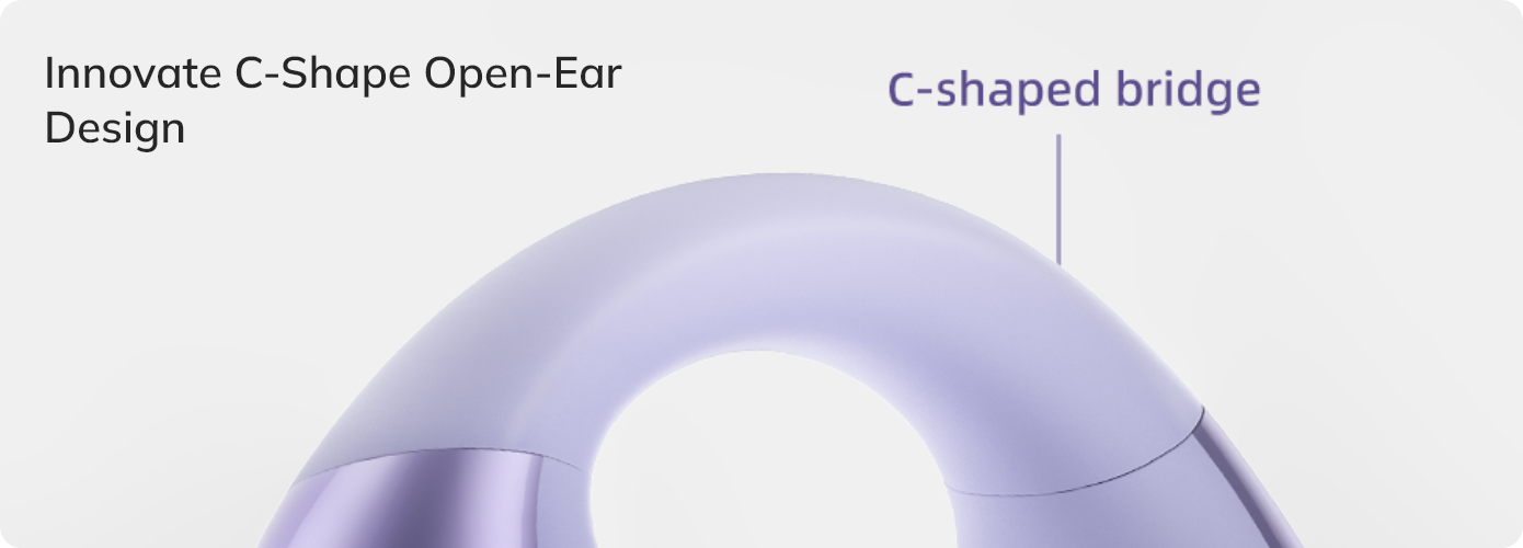 Design inovador em forma de C aberto para os ouvidos, com ponte em forma de C para conforto de uso aberto.