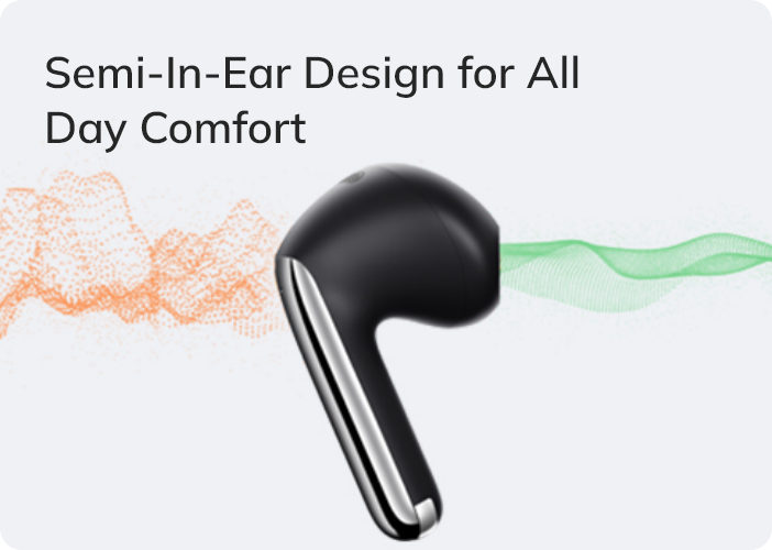 Auriculares semi-in-ear pretos para conforto durante todo o dia com design ergonómico e ajuste suave.