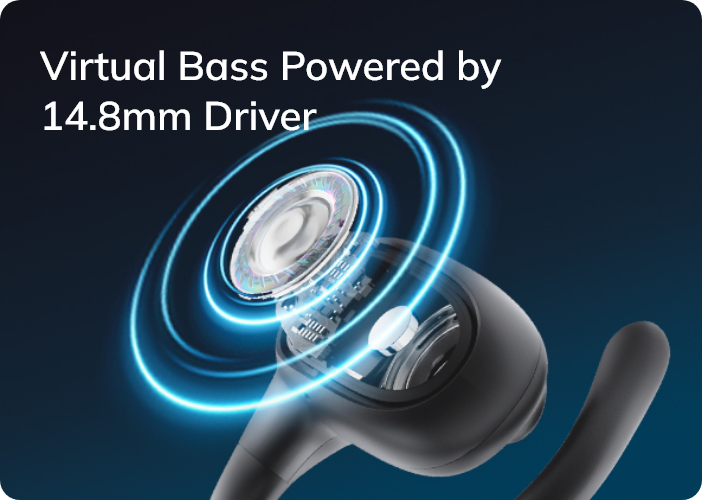 Auriculares com graves virtuais e altifalantes de 14,8 mm.