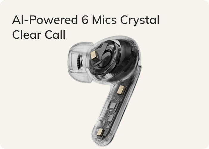 Auriculares intra-auriculares transparentes com 6 microfones e tecnologia de IA para chamadas cristalinas.