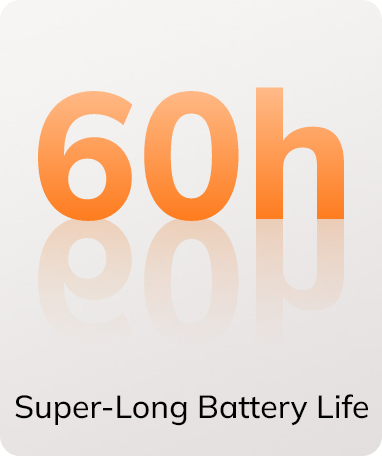 Bateria super de longa duração de 60h: ideal para longos períodos de uso sem recarga.