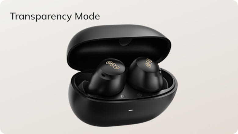 Auriculares Oppo em estojo de carregamento com modo de transparência