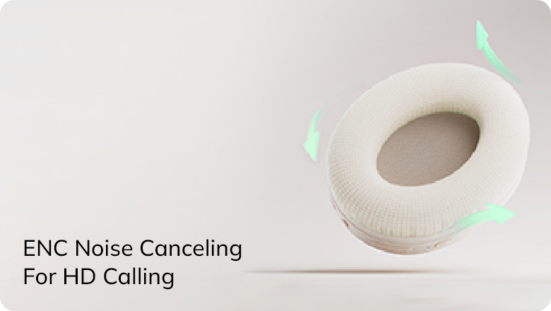 Cancelamento de ruído ENC para chamadas HD – auricular branco com representação do fluxo de ar