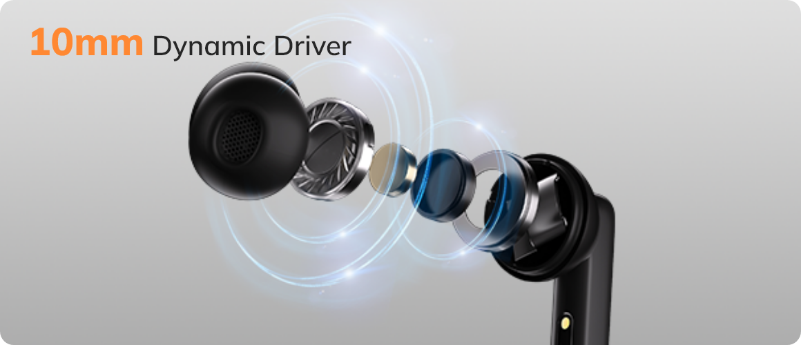 Auriculares intra-auriculares com driver dinâmico de 10 mm – som potente, conforto ao usar.