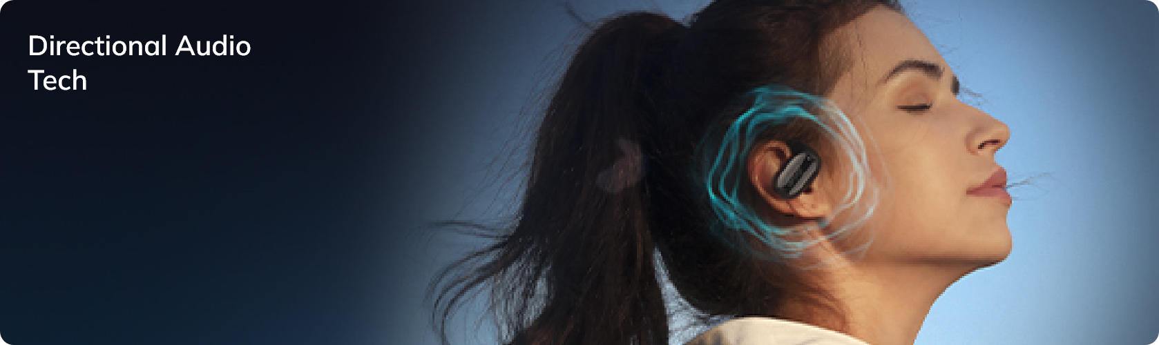 Mulher com tecnologia de áudio inovadora no auricular, momento de tranquilidade