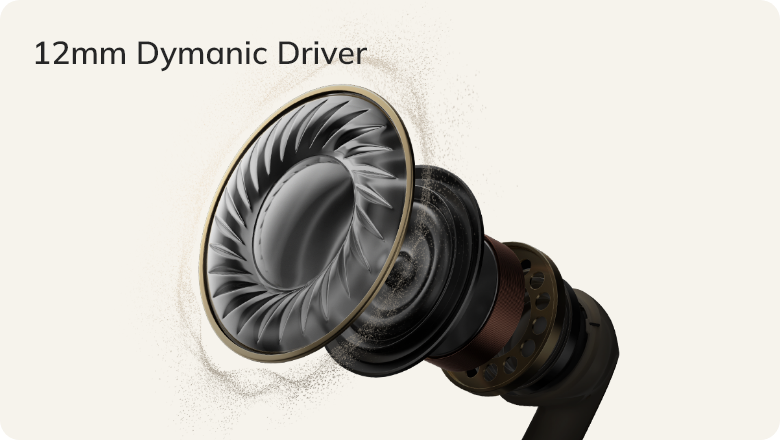 Driver dinâmico de 12 mm para reprodução de áudio de alta qualidade em auscultadores.