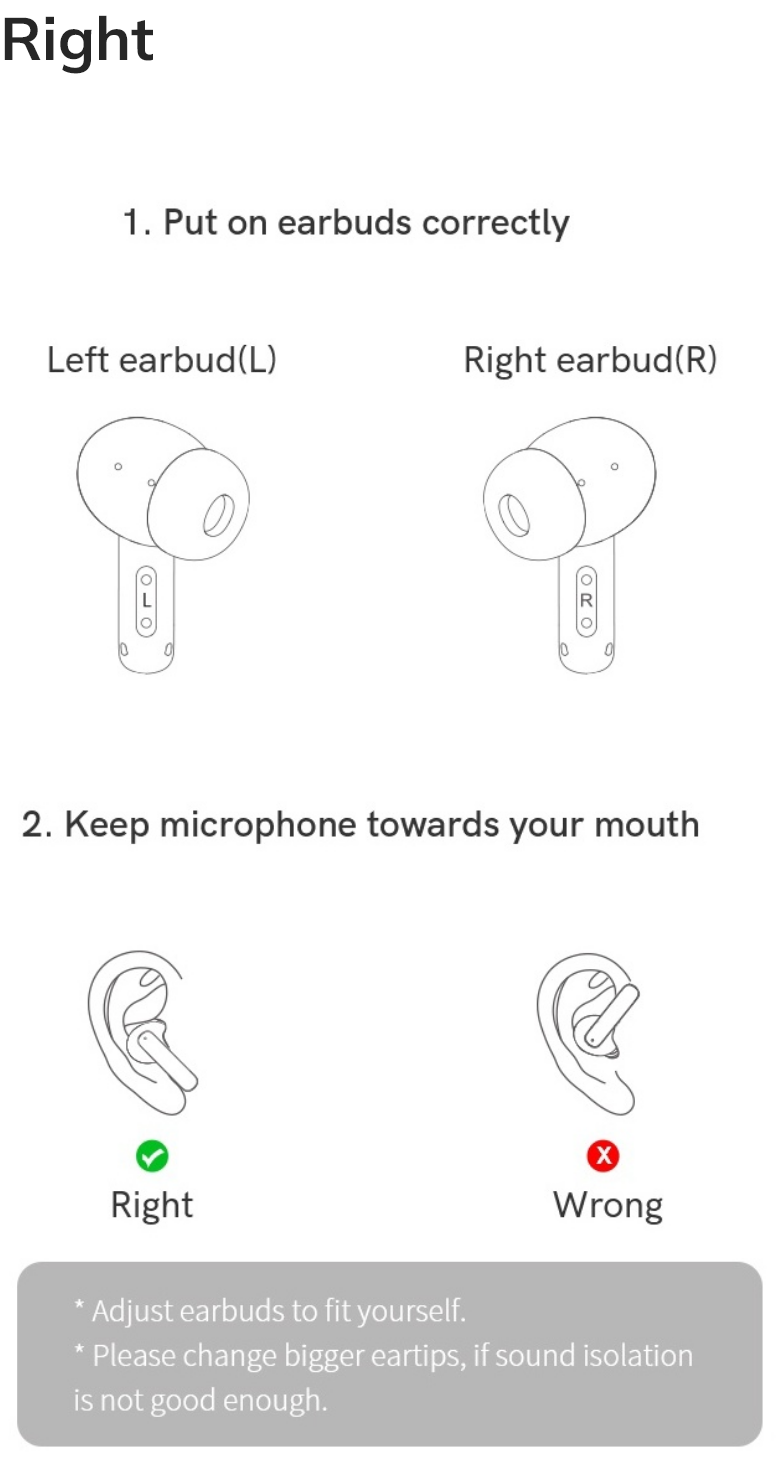 Instruções para o uso correto de auscultadores intra-auriculares: posicionamento e orientação adequados do microfone para utilização ótima