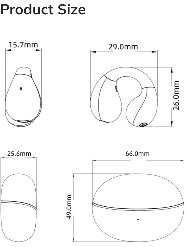 Dimensões do produto: 66x49mm, 29x26mm, 15,7x25,6mm – desenho técnico