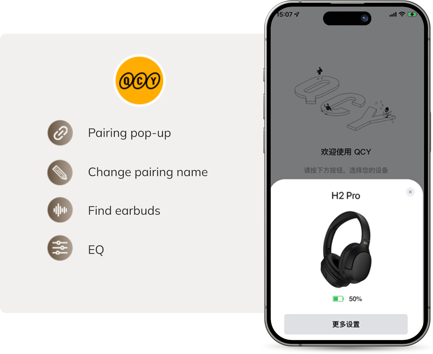 Auriculares QCY H2 Pro com controlo por aplicação, EQ, localização dos auriculares e emparelhamento