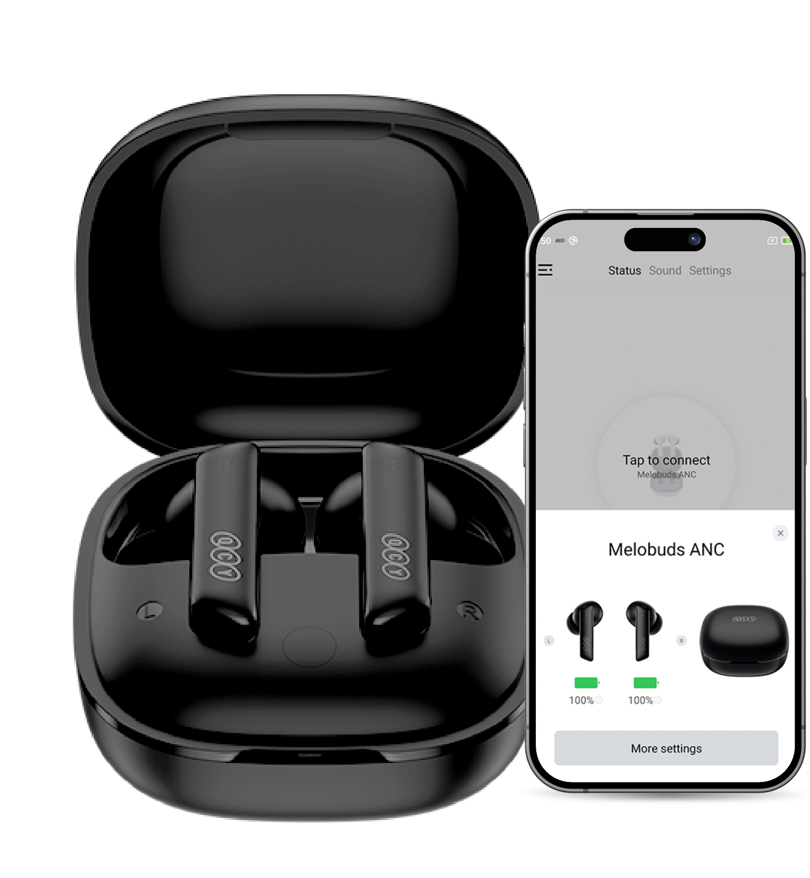 Auriculares intra-auriculares Schwarze Melobuds ANC com estojo de carregamento e aplicação para smartphone para ligação e configuração.