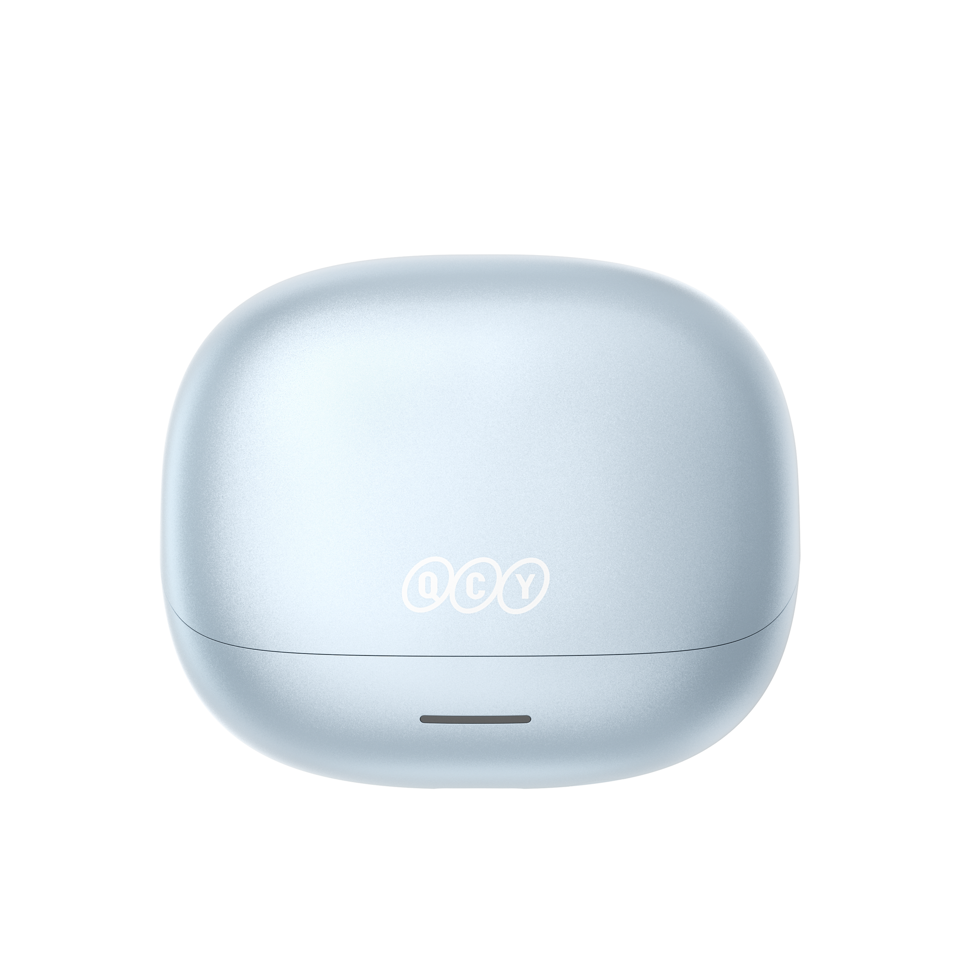 MeloBuds N65 auriculares sem fios em azul claro elegante com logótipo, estojo de carregamento compacto para viagem.