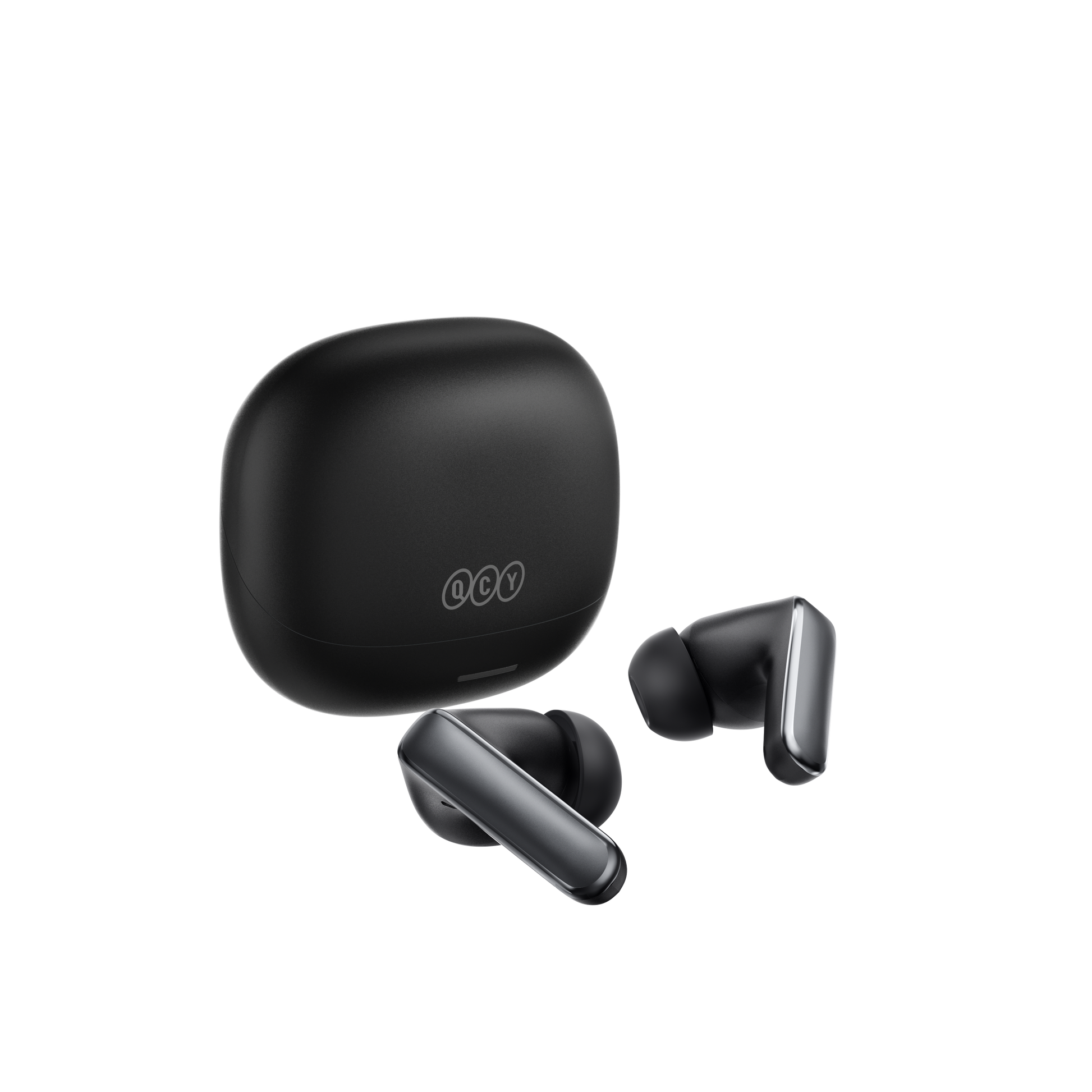 MeloBuds N65 – auriculares True Wireless pretos com estojo de carregamento.
