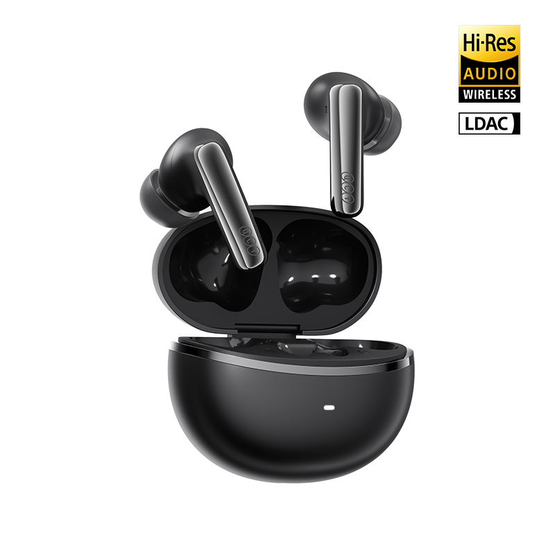 QCY MeloBuds N70 Preto: Estojo de carregamento aberto com LDAC Hi-Res e ANC adaptativo de 56 dB
