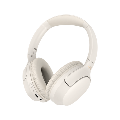 Auriculares Over-Ear QCY H2 Pro brancos, vista frontal direta com almofadas simétricas e arco de cabeça confortável.