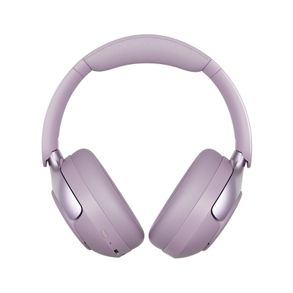 QCY H3 Pro lilás auscultadores Over-Ear vistos de frente com arco e almofadas auriculares a condizer na cor