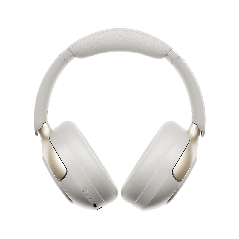 QCY H3 Pro auscultadores Over-Ear brancos vistos de frente com almofadas auriculares macias