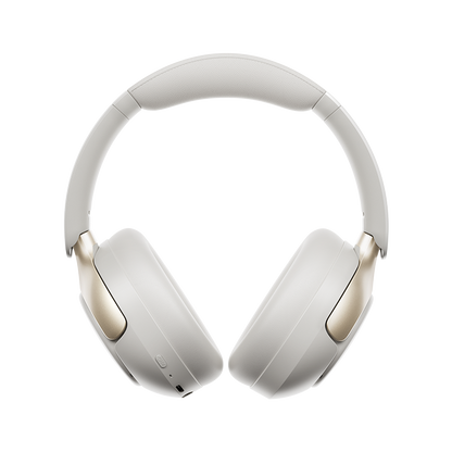 QCY H3 Pro auscultadores Over-Ear brancos vistos de frente com almofadas auriculares macias