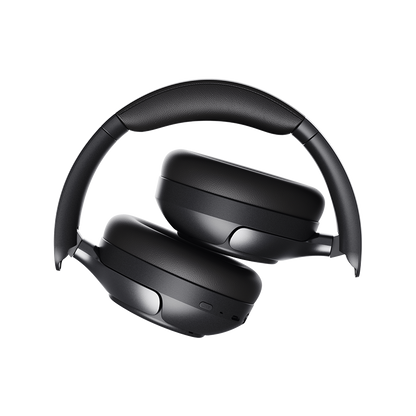 Auriculares Over-Ear QCY H3 Pro pretos, dobrados planos com almofadas sobrepostas