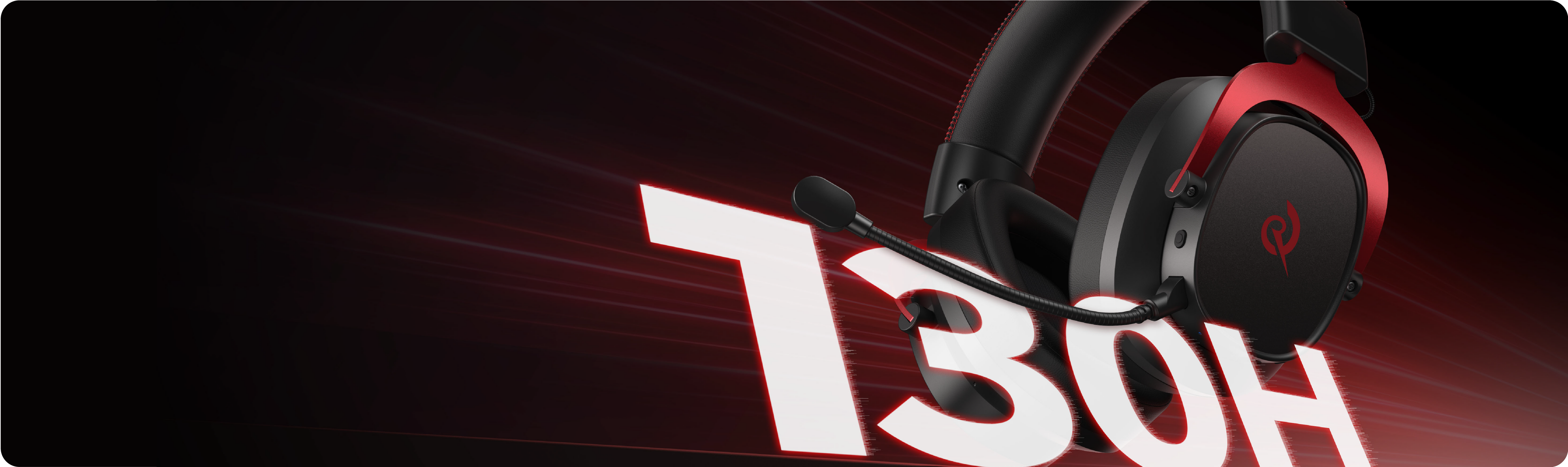 Auricular Gaming T30H com microfone, preto e vermelho, design moderno para qualidade de som e conforto ótimos durante o jogo.