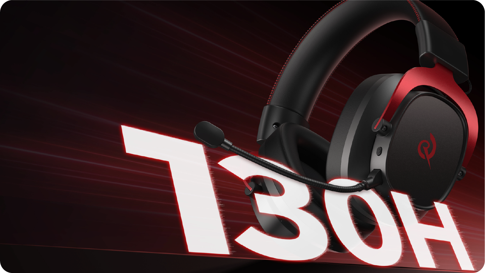 Auricular Gaming T30H com microfone, preto e vermelho, design moderno para jogadores, destacado sobre fundo escuro