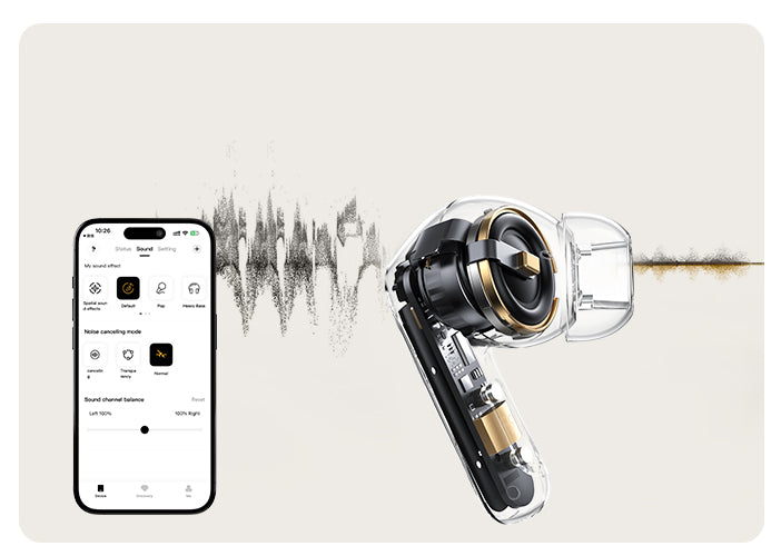 Auriculares com tecnologia de cancelamento de ruído e aplicação para smartphone para supressão de ruído e ajuste de som