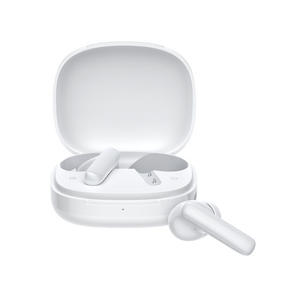 Auriculares sem fios QCY T13 Pro em estojo de carregamento branco, um auricular retirado, design moderno, auriculares Bluetooth com qualidade de som