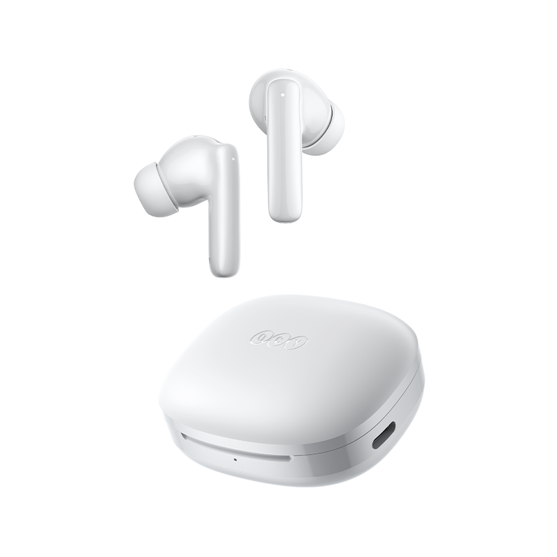 Auriculares True Wireless QCY T13 Pro com estojo de carregamento – branco, design moderno, auriculares sem fios para som claro e conforto.