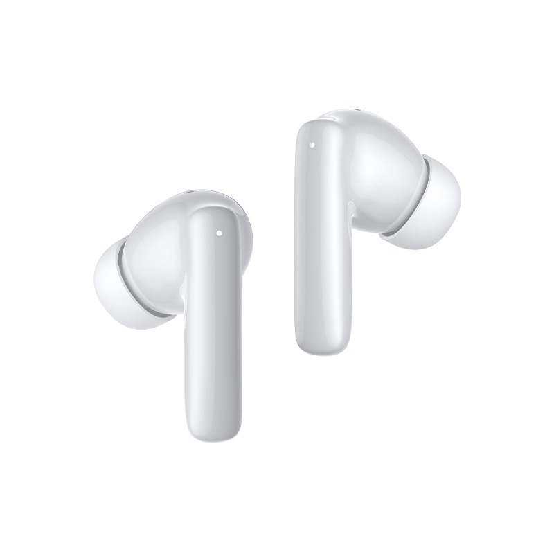 Auriculares True Wireless QCY T13 Pro em branco, design moderno com auricular compacto para conforto ótimo e som claro.