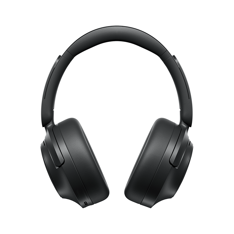 Auscultadores Over-Ear ANC QCY H3S pretos, vista frontal direta, superfície mate simples.