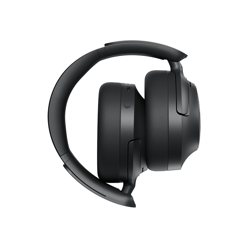 Auscultadores Over-Ear Schwarze QCY H3S, vista lateral esquerda com arco ajustável e superfície mate.