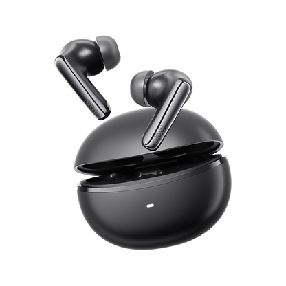 QCY MeloBuds N70 Preto: Estojo aberto com drivers duplos e certificação Hi-Res