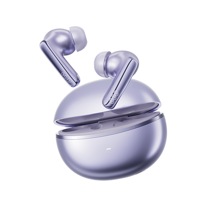 QCY MeloBuds N70 Lila: Estojo aberto com drivers duplos e áudio Hi-Res