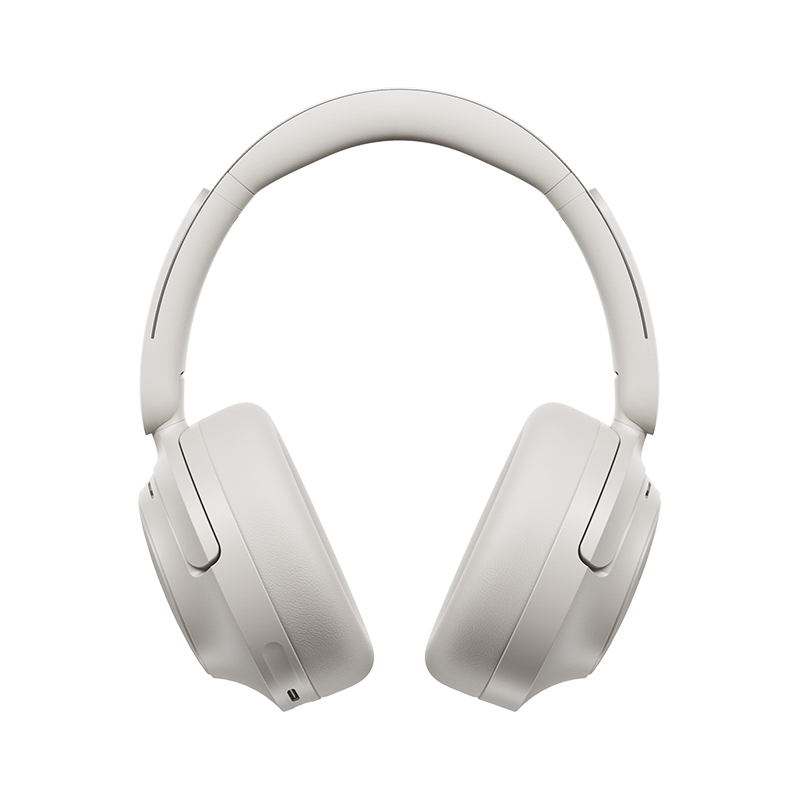 Auriculares QCY H3S Over-Ear ANC brancos, vista frontal direta, superfície mate limpa com detalhes discretos.