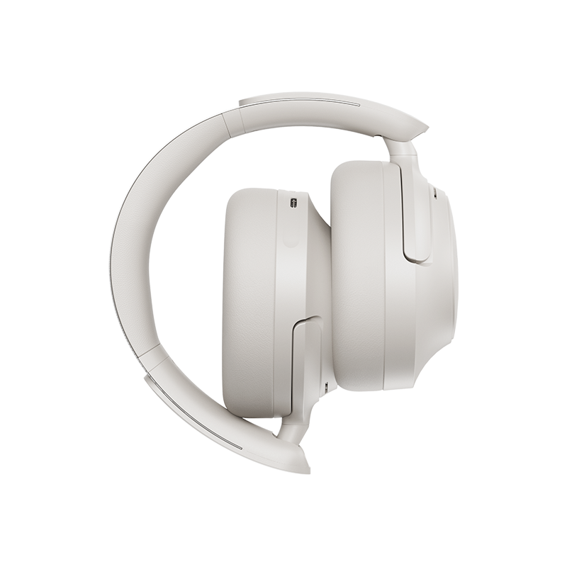 Auscultadores QCY H3S Over-Ear brancos, vista lateral esquerda com arco de cabeça macio e acabamento premium.